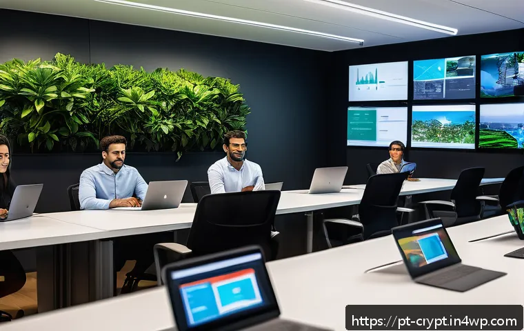 지속적인 보안 교육의 필요성 - A modern corporate office scene showing a diverse team of Brazilian employees engaged in an interact...