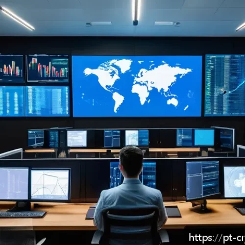 Home 30 암호화폐 해킹 피해 사례 및 분석 - A high-tech cybersecurity control room with diverse professionals monitoring multiple large screens ...