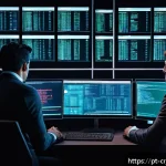 Home 23 암호화폐 보안 사고 통계 분석 - A detailed digital illustration of a sophisticated cyber attack on a Brazilian cryptocurrency exchan...