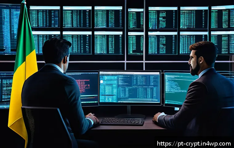 암호화폐 보안 사고 통계 분석 - A detailed digital illustration of a sophisticated cyber attack on a Brazilian cryptocurrency exchan...